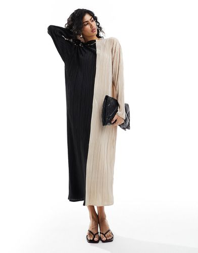 Robe longue plissée color block à manches longues - Asos Design - Modalova