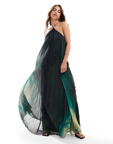 Robe longue plissée dos nu avec perles et imprimé tie-dye abstrait - Asos Design - Modalova