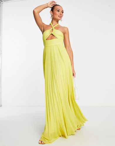 Robe longue plissée en tulle avec dos nu et détails froncés - Citron - Asos Design - Modalova