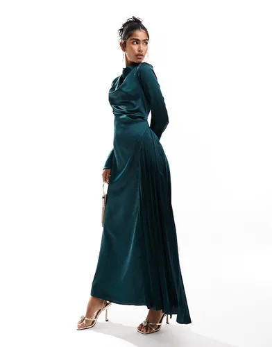 Robe longue plissée satinée - Sarcelle - Asos Design - Modalova