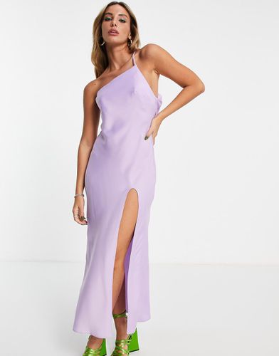 Robe longueur mollet asymétrique effet satin avec dos drapé - Lilas - Asos Design - Modalova