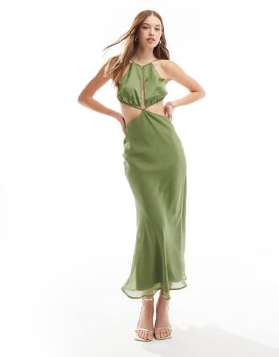 Robe longueur mollet dos nu à découpes avec corsage en satin - Kaki - Asos Design - Modalova