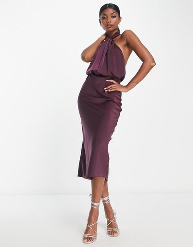 Robe mi-longue croisée en satin à dos nu - Lie-de-vin - Asos Design - Modalova