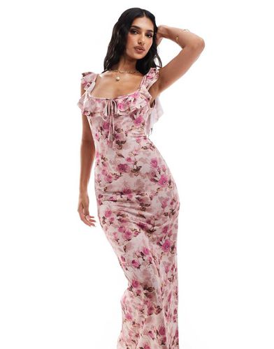 Robe mi-longue à volants avec ouverture goutte d'eau et imprimé à petites fleurs - Asos Design - Modalova