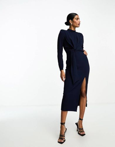 Robe mi-longue à col montant et devant torsadé avec ceinture obi - Asos Design - Modalova