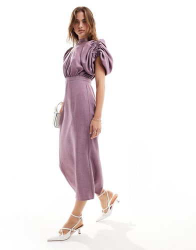 Robe mi-longue à col montant et manches bouffantes avec jupe moulante - Lilas - Asos Design - Modalova
