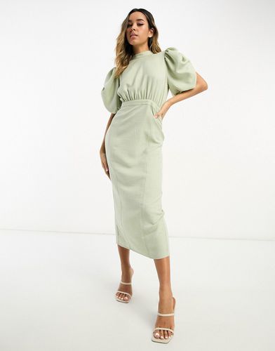 Robe mi-longue à col montant et manches bouffantes avec jupe moulante - pomme - Asos Design - Modalova