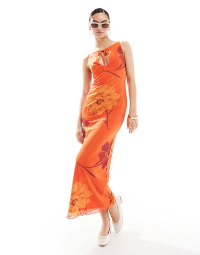 Robe mi-longue à imprimé fleuri dégradé avec encolure bateau et fente goutte d'eau - Orange - Asos Design - Modalova