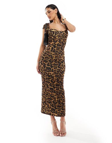 Robe mi-longue à imprimé léopard avec mancherons et décolleté en caur - Asos Design - Modalova
