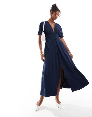 Robe mi-longue à manches ange et décolleté plongeant - jean délavé - Asos Design - Modalova