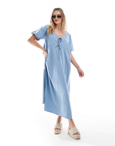 Robe mi-longue à manches bouffantes et corsage noué - Bleu - Asos Design - Modalova