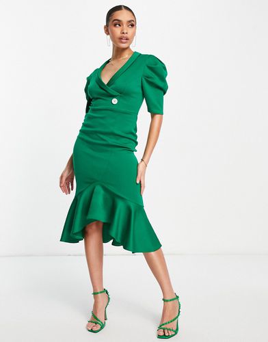 Robe mi-longue à manches bouffantes - Vert - Asos Design - Modalova
