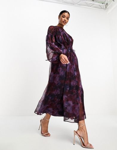 Robe mi-longue à manches longues avec coutures tournantes et imprimé fleuri flouté - Asos Design - Modalova
