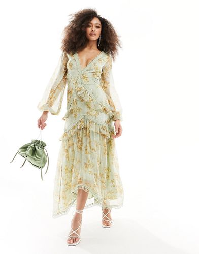 Robe mi-longue à manches longues avec découpes et fleurs vintage - Asos Design - Modalova