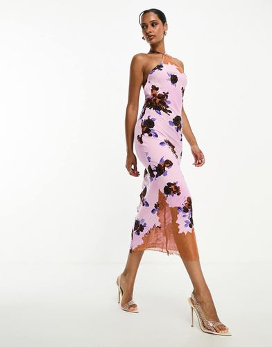 Robe mi-longue asymétrique à bretelles et bords en dentelle - Imprimé fleuri - Asos Design - Modalova