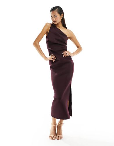 Robe mi-longue asymétrique plissée en néoprène - Aubergine - Asos Design - Modalova