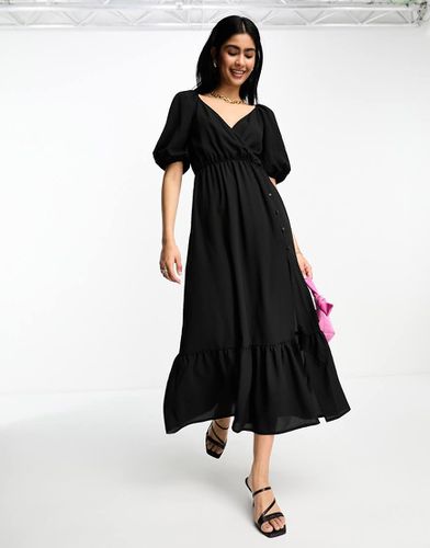 Robe mi-longue avec corsage cache-caur boutonné et jupe avec ourlet à basque - Asos Design - Modalova