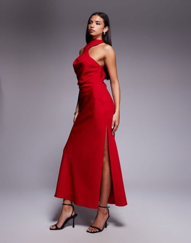 Robe mi-longue avec encolure torsade et dtail mtallique - cerise - Asos Design - Modalova