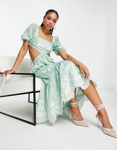 Robe mi-longue douce avec détails brodés - Sauge - Asos Design - Modalova