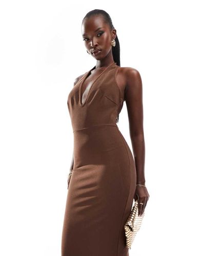 Robe mi-longue dos-nu à encolure très dégagée et effet bandage - Chocolat - Asos Design - Modalova