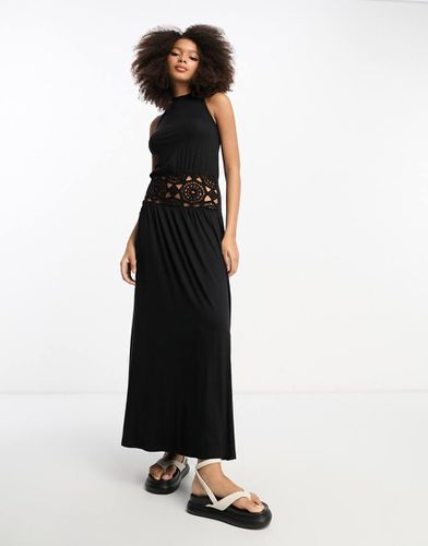 Robe mi-longue dos nu avec corsage au crochet - Noir - Asos Design - Modalova