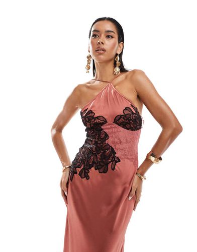 Robe mi-longue dos nu avec dentelle - Rose - Asos Design - Modalova