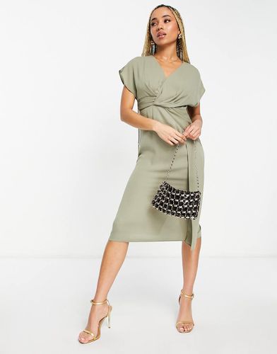 Robe mi-longue drapée et torsadée devant - Kaki - Asos Design - Modalova