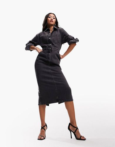 Robe mi-longue en jean - Noir délavé - Asos Design - Modalova