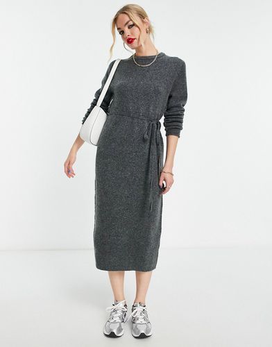 Robe mi-longue en maille avec lien noué à la taille - Anthracite - Asos Design - Modalova