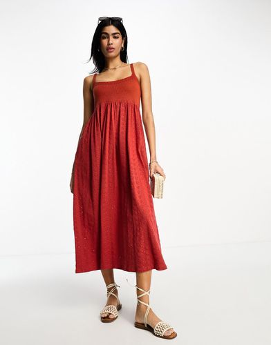 Robe mi-longue en maille et broderie anglaise à bretelles fines - piment - Asos Design - Modalova