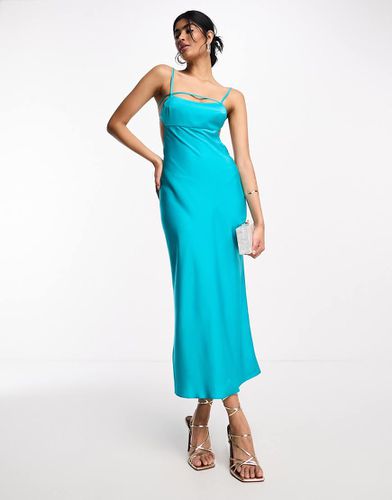 Robe mi-longue en satin à bretelles élastiques et dos nu - Turquoise - Asos Design - Modalova