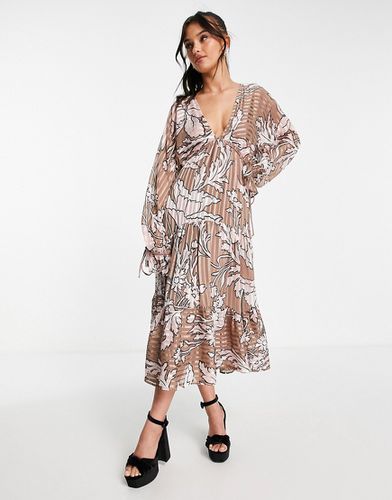 Robe mi-longue en satin rayé, à volants et imprimé floral abstrait - Asos Design - Modalova