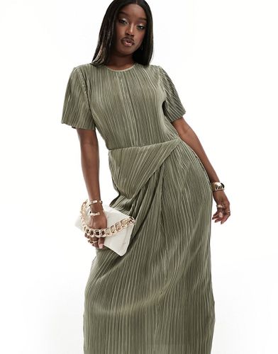 Robe mi-longue en tissu plissé à manches courtes et jupe torsadée - Kaki - Asos Design - Modalova