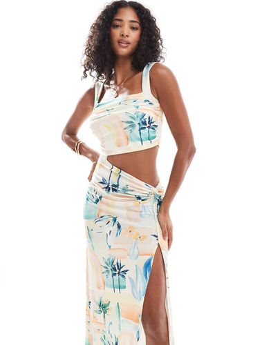 Robe mi-longue froncée et nouée sur le devant - Imprimé palmiers - Asos Design - Modalova