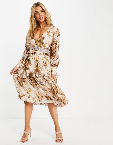 Robe mi-longue froncée et superposée avec ceinture en macramé - Imprimé fleuri - Asos Design - Modalova