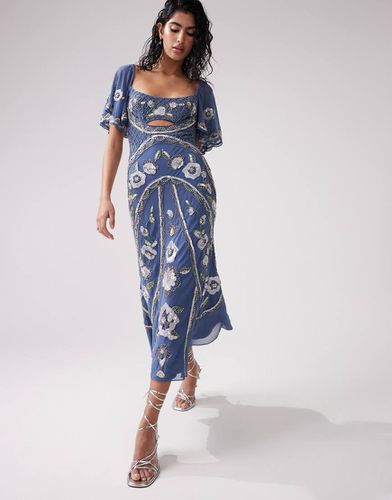 Robe mi-longue ornée de fleurs à dos nu et manches évasées - Asos Design - Modalova