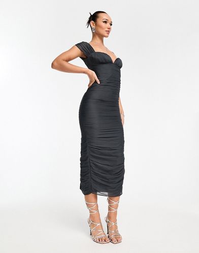 Robe mi-longue moulante froncée - anthracite - Asos Design - Modalova