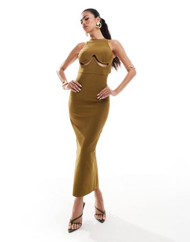 Robe mi-longue style bandage avec encolure nageur et découpe sous la poitrine - Bronze - Asos Design - Modalova