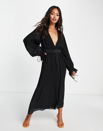 Robe mi-longue plissée à manches blousantes et ceinture - Asos Design - Modalova