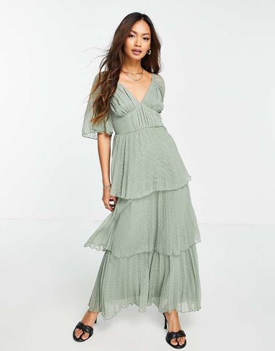 Robe mi-longue plissée en plumetis à jupe volantée - sauge - Asos Design - Modalova