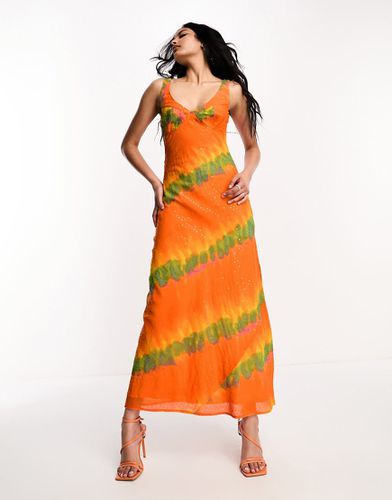 Robe nuisette mi-longue effet tie-dye à bonnets préformés et pois métallisés - Orange - Asos Design - Modalova