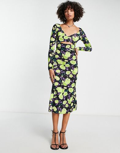 Robe portefeuille mi-longue à manches longues et imprimé fleurs - Citron vert - Asos Design - Modalova