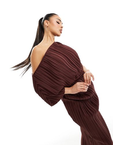 Robe plissée mi-longue à épaules tombantes - Chocolat - Asos Design - Modalova