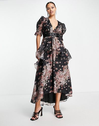 Robe rétro mi-longue en voile à manches longues bouffantes et ceinture - Asos Design - Modalova