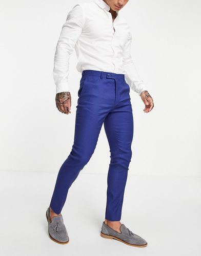 Wedding - Pantalon de costume super skinny en lin mélangé - Bleu - Asos Design - Modalova