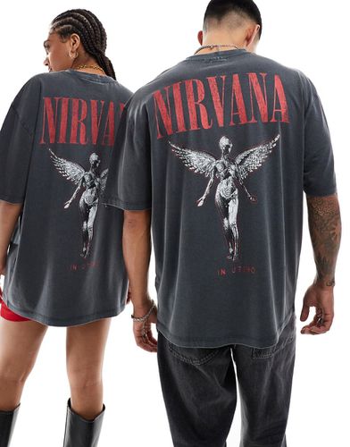 T-shirt unisexe oversize avec imprimés Nirvana et ange sous licence - délavé - Asos Design - Modalova