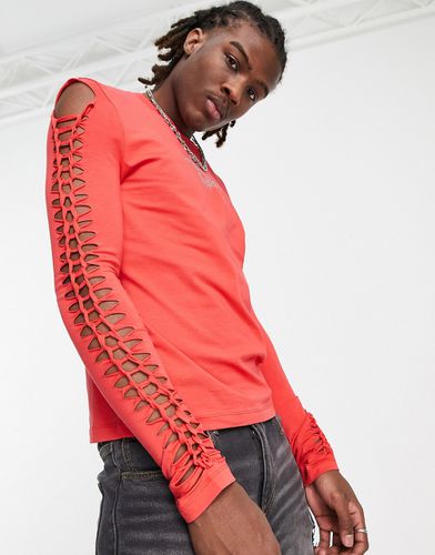 T-shirt ajusté à manches longues tressées et clous - Asos Design - Modalova