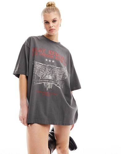 T-shirt boyfriend à imprimé graphique rock rouge - Anthracite délavé - Asos Design - Modalova
