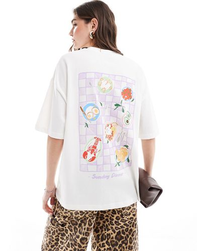 T-shirt boyfriend épais à imprimé Sunday Dinner au dos - Crème - Asos Design - Modalova