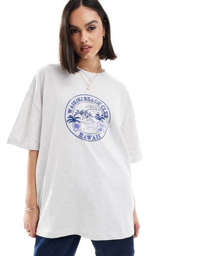 T-shirt coupe boyfriend à imprimé plage et inscription Hawaii - Glace chiné - Asos Design - Modalova